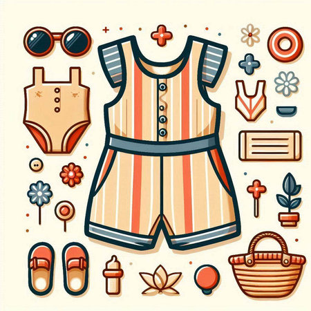 Vector set of summer clothes and accessories. Vector illustration in flat styleのイラスト素材