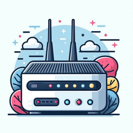 Wireless router. Vector illustration in flat style. Internet technology.のイラスト素材