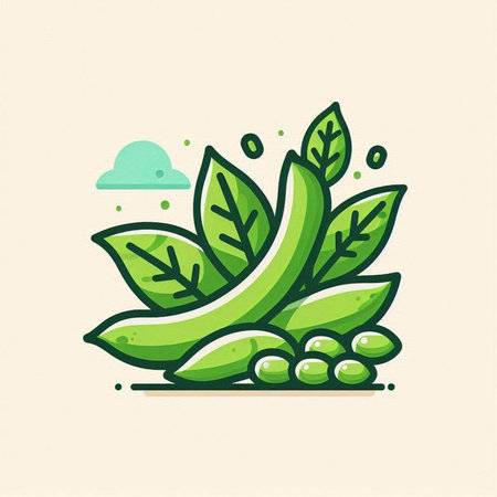 Peas and green leaves. Vector illustration in flat linear style.のイラスト素材