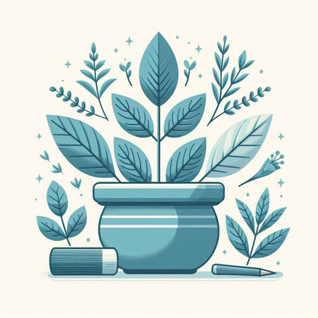 Flowerpot with plant and leaves. Vector illustration in flat styleのイラスト素材