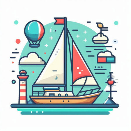 Sailing boat. Yacht in the sea. Vector illustration.のイラスト素材