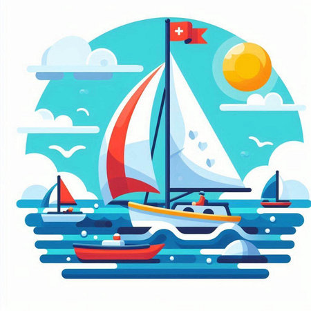 Sailing boat. Yachting and regatta. Vector illustrationのイラスト素材