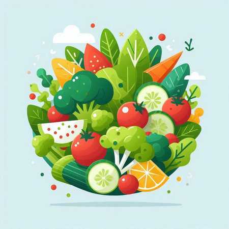 Vegetable salad. Healthy food. Flat style vector illustration.のイラスト素材