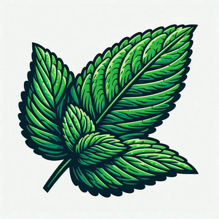 Mint leaf. Hand drawn vector illustration. Engraved style.のイラスト素材