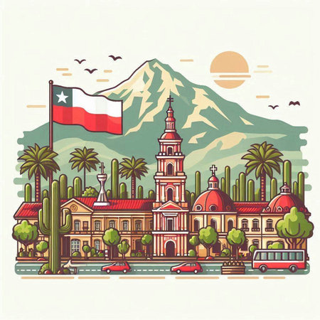 Retro styled illustration of Santa Cruz de Tenerife, Spainのイラスト素材