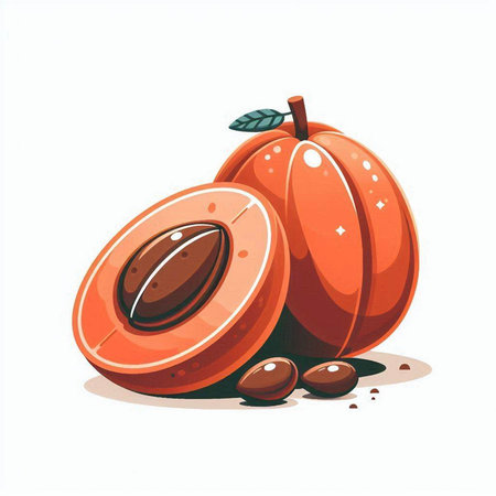 Apricot vector illustration isolated on white background. Hand drawn fruit.のイラスト素材