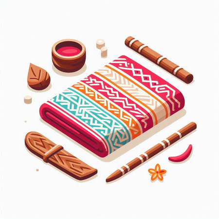 Vector isometric 3D illustration of ethnic, tribal and traditional items.のイラスト素材