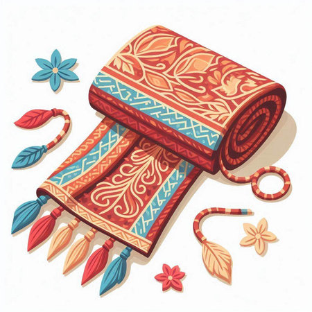 Hand drawn vector illustration of a scarf with ethnic ornaments.のイラスト素材