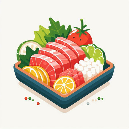 Sashimi in a plate. Vector illustration of Japanese food.のイラスト素材
