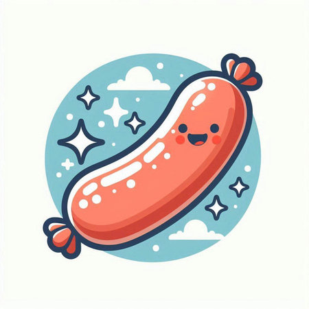 Sausage icon. Cute kawaii sausage. Vector illustrationのイラスト素材