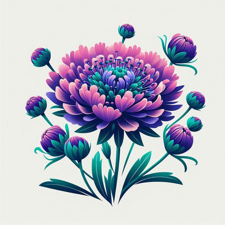 Violet chrysanthemum bouquet. Vector illustration.のイラスト素材