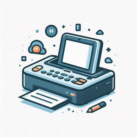Vector illustration of a stylized printer with a sheet of paper.のイラスト素材