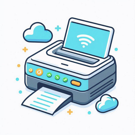 Printer with wi-fi sign and cloud computing, vector illustrationのイラスト素材