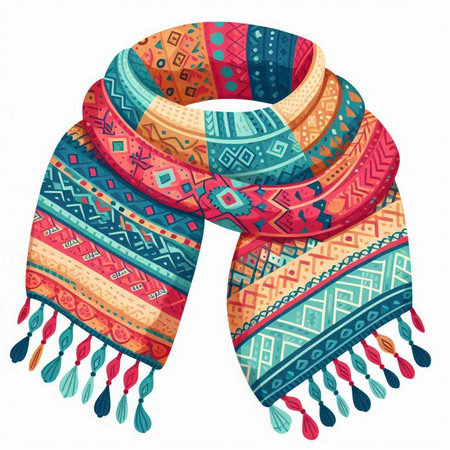 Colorful winter scarf isolated on a white background. Vector illustration.のイラスト素材