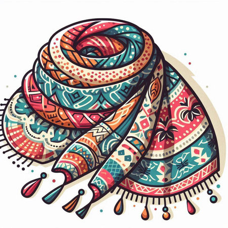 Vector illustration of hand drawn scarf. Colorful vector illustration for your designのイラスト素材