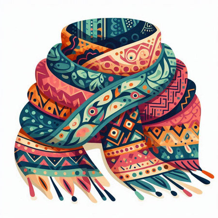 Colorful hand drawn zentangle stylized scarf. Vector illustration.のイラスト素材