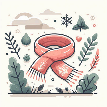 Vector illustration of winter season. Hand drawn flat style design elements.のイラスト素材