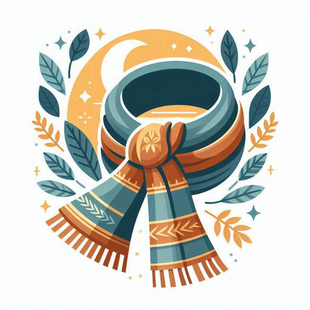 Vector illustration of a scarf with a pattern on the background of the moon.のイラスト素材