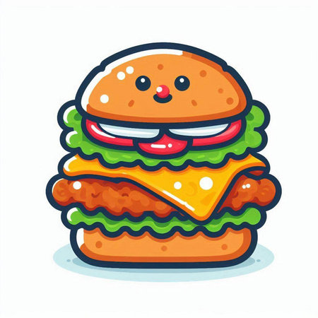 Cute fast food hamburger icon. Vector illustration isolated on white background.のイラスト素材