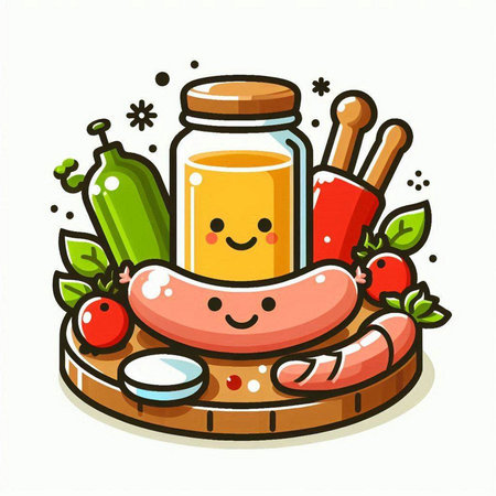 Cute kawaii Sausage and juice vector illustration.のイラスト素材