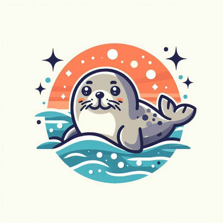 Cute seal in the sea. Vector illustration in cartoon style.のイラスト素材