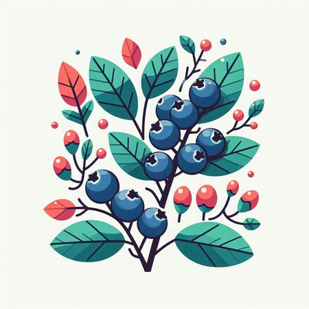 Vector illustration of a bunch of blueberries with leaves and berries.のイラスト素材