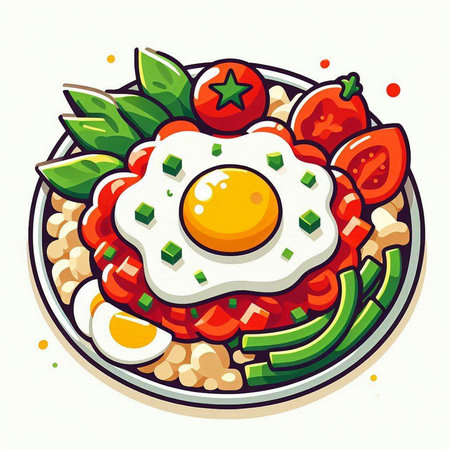 Shakshuka in a frying pan on a white background.のイラスト素材