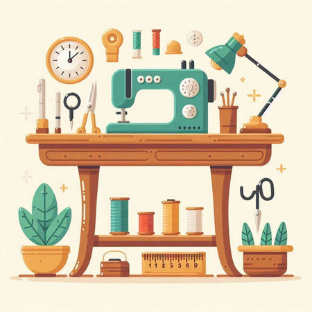 Sewing tools on the table. Vector illustration in flat styleのイラスト素材