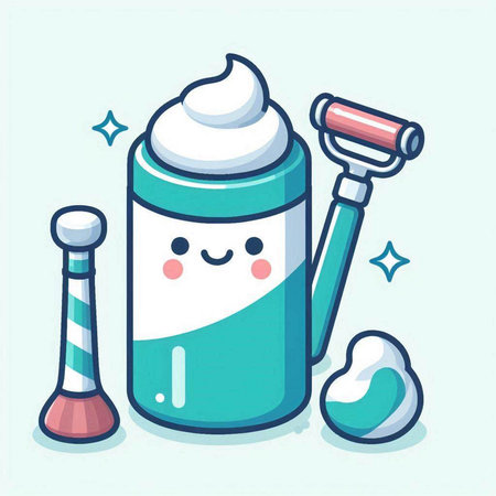 Cute toothbrush with cream and toothpaste. Vector illustration.のイラスト素材