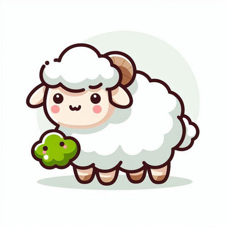 Cute sheep with a green plant. Vector cartoon character illustration.のイラスト素材