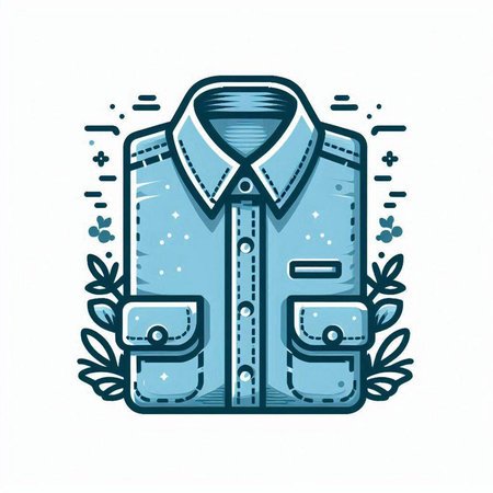 Shirt with pocket and floral elements. Hand drawn vector illustration.のイラスト素材