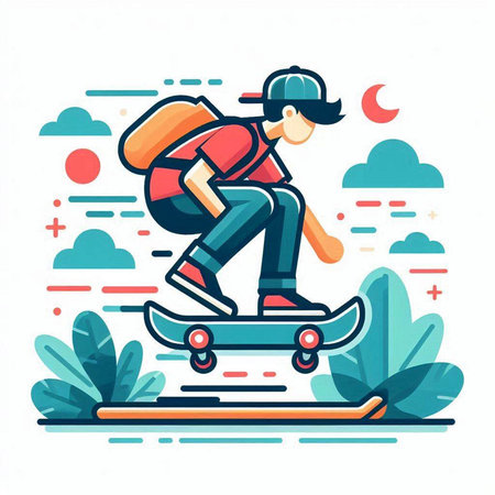 Skateboarder riding a skateboard. Flat vector illustration.のイラスト素材