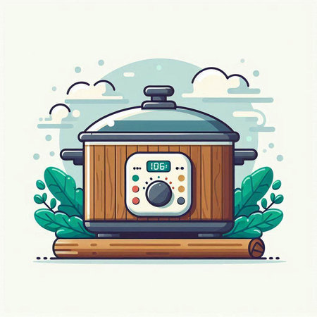 Illustration of rice cooker in flat design style. Vector illustration.のイラスト素材