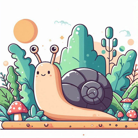Cartoon snail in the garden. Vector illustration for your design.のイラスト素材