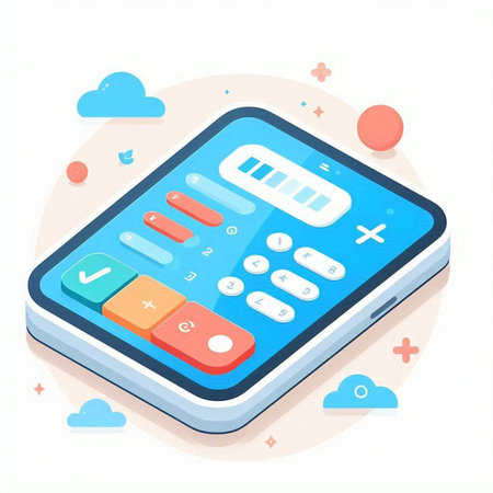 Calculator and cloud computing concept. Vector illustration in flat styleのイラスト素材