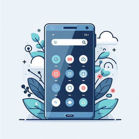 Smartphone with social media icons. Vector illustration in flat style.のイラスト素材