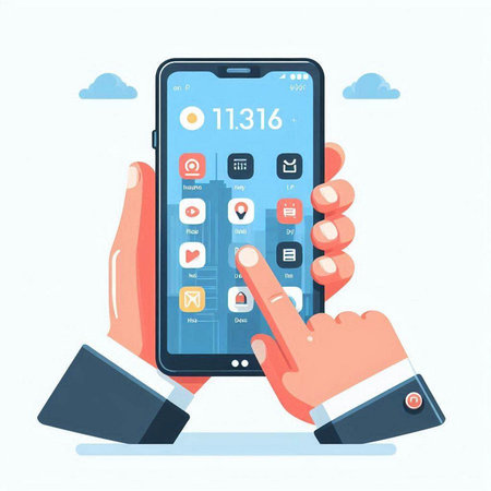 Flat design modern vector illustration concept of smart phone with social media application icons.のイラスト素材