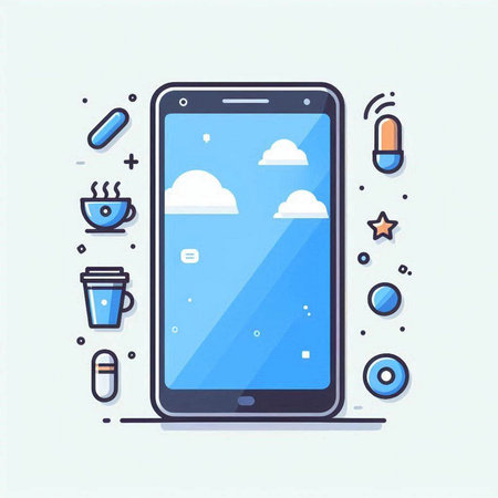 Smartphone with cloud and cup of coffee. Vector illustration in flat styleのイラスト素材
