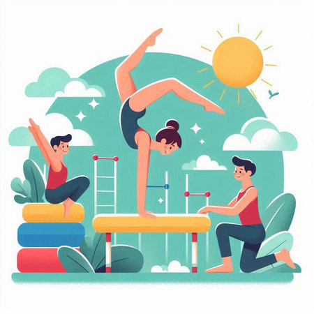 Man and woman doing gymnastic exercises. Vector illustration in flat styleのイラスト素材