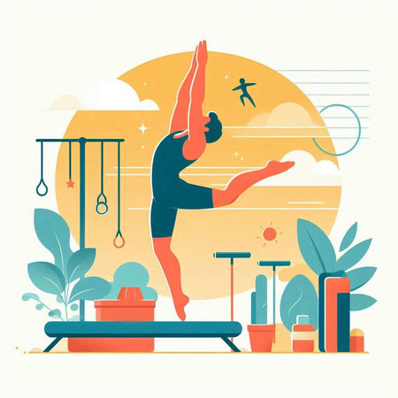 Vector illustration of woman doing yoga at home. Flat style design.のイラスト素材