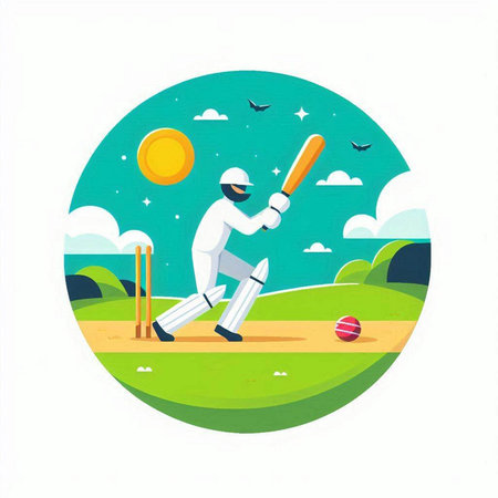 Cricket player in action. Vector illustration in flat style.のイラスト素材