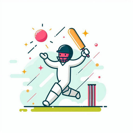 Cricket player playing cricket. Vector illustration in flat style.のイラスト素材