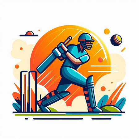 Cricket players in action. Vector illustration in flat style.のイラスト素材