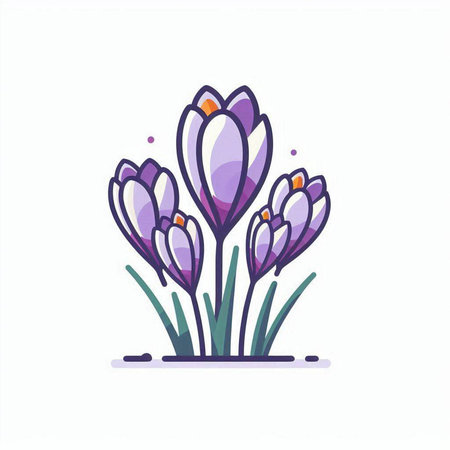 Purple crocus flowers on a white background. Vector illustration.のイラスト素材