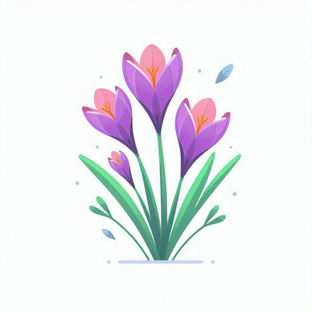 Spring crocus flowers. Spring greeting card. Vector illustration in flat styleのイラスト素材