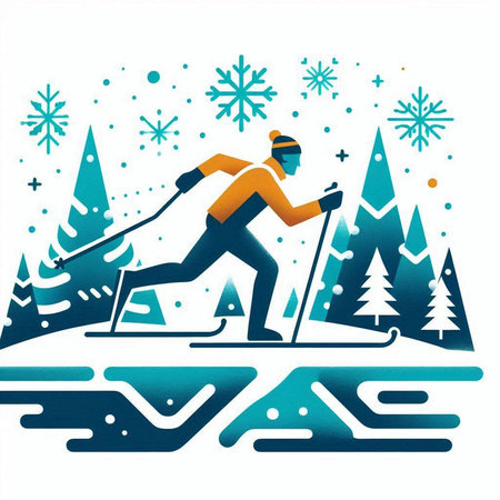 Cross-country skiing. Winter sport vector illustration. Flat style.のイラスト素材