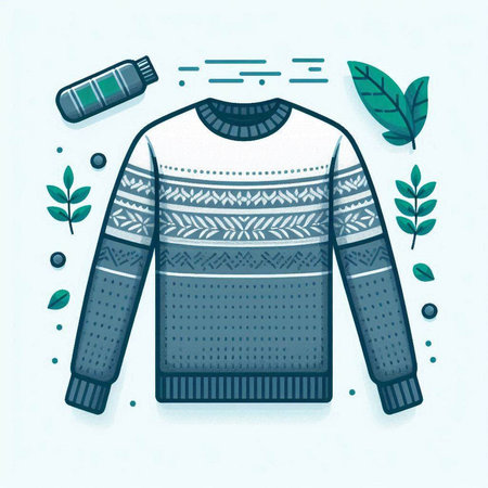 Vector illustration of sweater with a pattern on the background of leaves.のイラスト素材