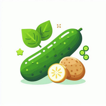 Cucumber and kiwi vector illustration. Cucumber and kiwi vector illustration isolated on white background.のイラスト素材