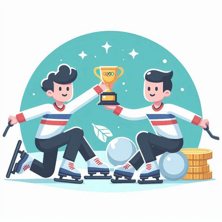 Ice hockey players with trophy cup. Vector illustration in cartoon style.のイラスト素材
