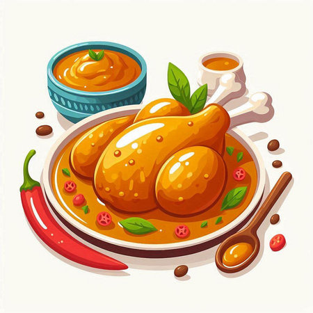 Illustration of chicken thighs with chilli sauce. Vector illustration.のイラスト素材
